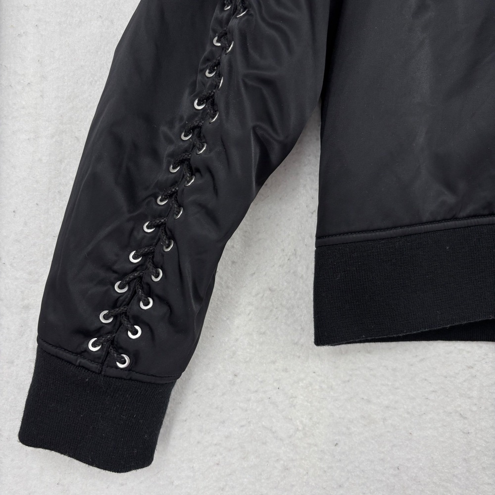 3.1 Phillip Lim Lace Up Back Bomber Jacket Size 8 Black Edgy Designer Zip Up - Picture 7 of 15